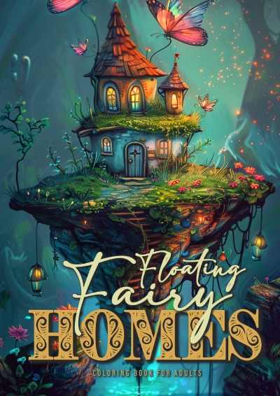 'Cover von Floating Fairy Homes Coloring Book for Adults Grayscale'-Cover