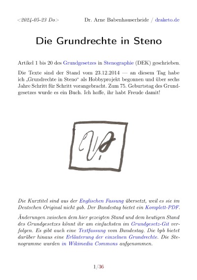 'Cover von Die Grundrechte in Steno'-Cover