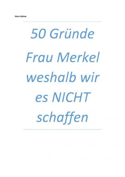 'Cover von 50 Gründe Frau Merkel weshalb wir es NICHT schaffen'-Cover