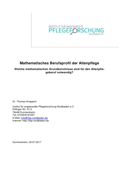 'Cover von Mathematisches Berufsprofil der Altenpflege'-Cover