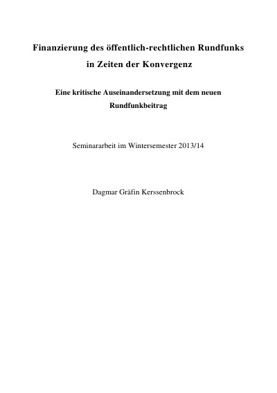 'Cover von Finanzierung des öffentlich-rechtlichen Rundfunks in Zeiten der Konvergenz'-Cover